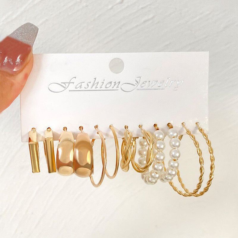 New Arrival Stylish Silver Earrings Suit Fashion Inlaid Pearl Earrings Circle Simple Cold Style Ear Ring