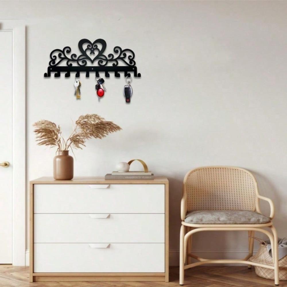 1 buc Organizator elegant de chei cu 10 cârlige, cu design vintage de inimă - Metal rezistent la rugină, soluție simplă de montat pe perete pentru chei