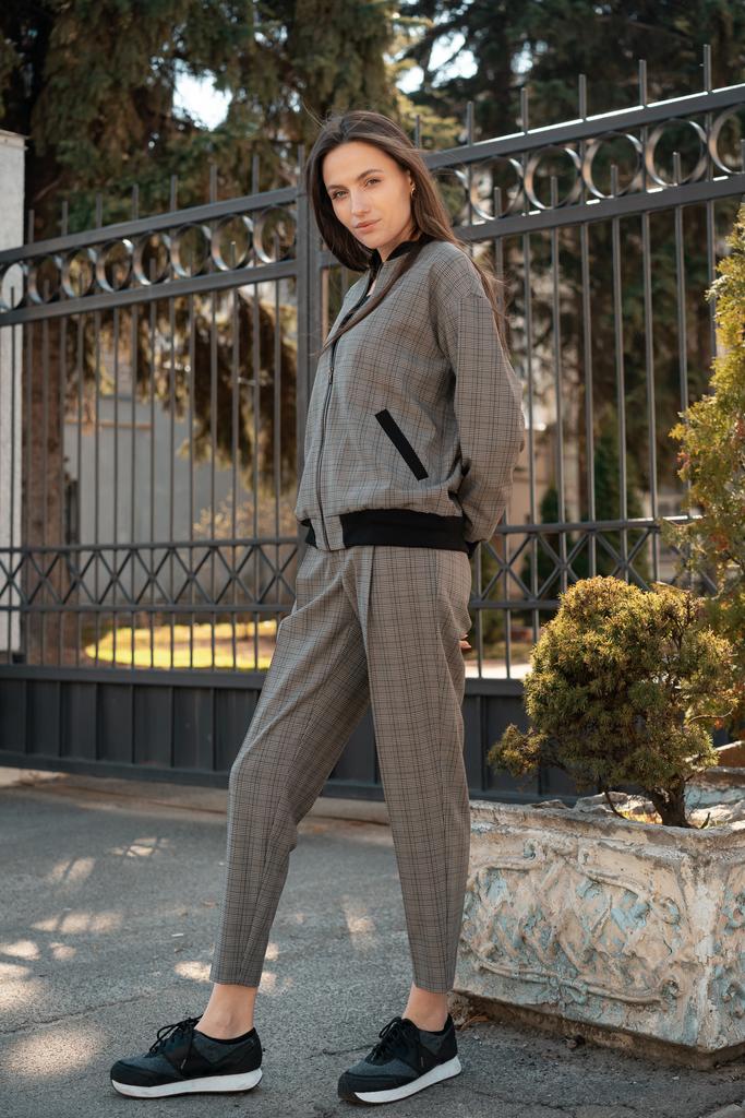 Loose Checkered Bomber with Zip