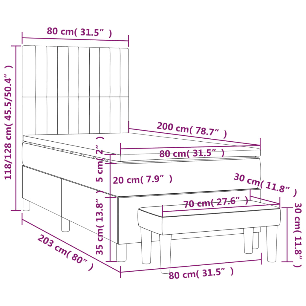 Box Spring Bed with Mattress Dark Brown 80 x 200 cm Fabric