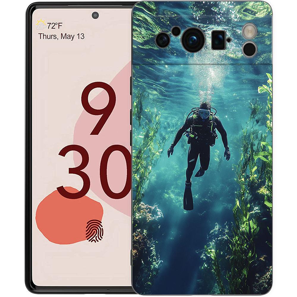 

Luxury Phone Case For Google Pixel 10 9 8 9A 8A 7 7A 6 Pro XL 6A 5G Black Soft Back TPU Cover Scuba Diving Pixel 9 Pro XL