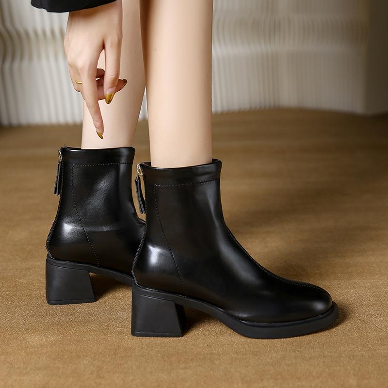 New Ladies Shoes Style Fashion Women's Boots Chunky Heel Platform Zipper Boots Simple Solid Female Ankle Boots Zapatos Mujer