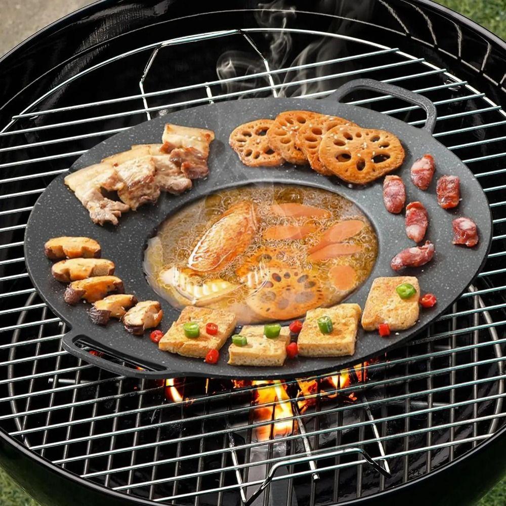 Thicken Deep Baking Tray Round Shape Frying Pan with Handles Convenient Griddle Pan  BBQ