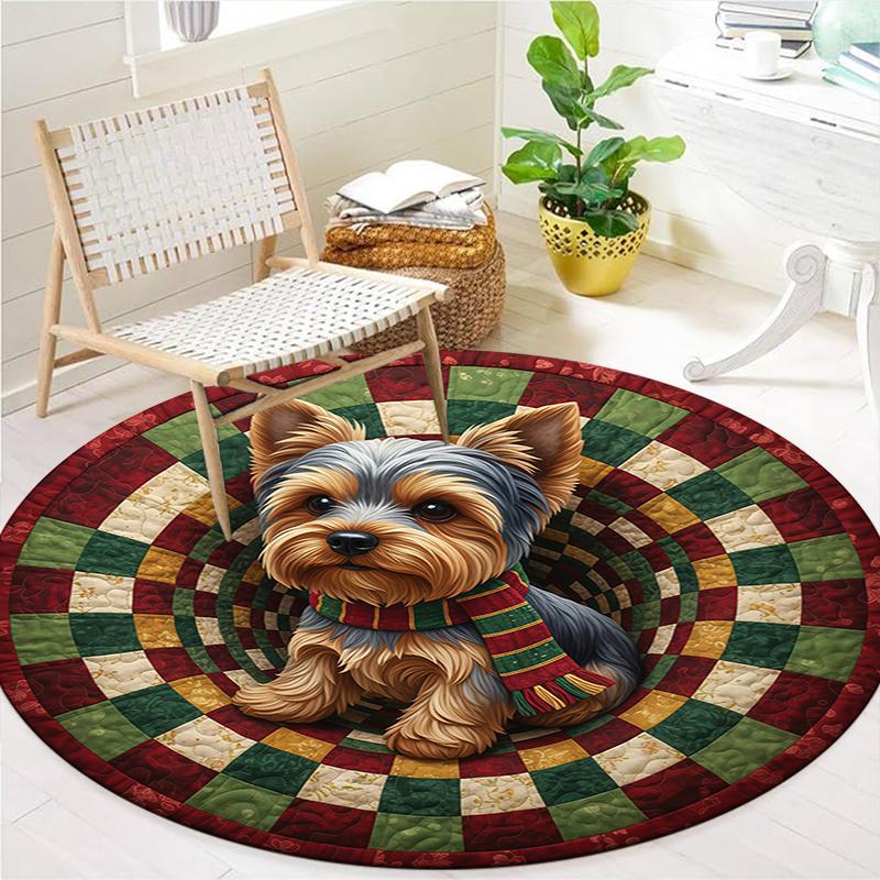 The puppy on the carpet Round Area Rug,Carpet Rug for Living Room Bedroom Sofa Playroom Decor,Non-slip Floor Mat
