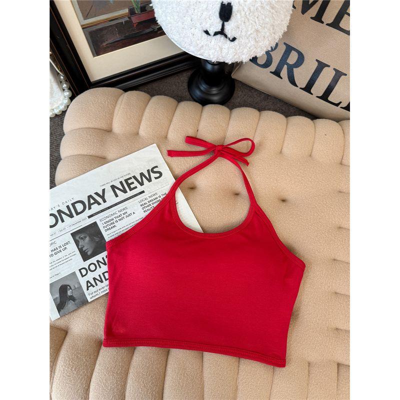 Kumikumi Pure Desire Wind Blue Hanging Neck Cami Women clothes Summer Age Reduction With Chest Pad Beauty Back Sleeveless Top