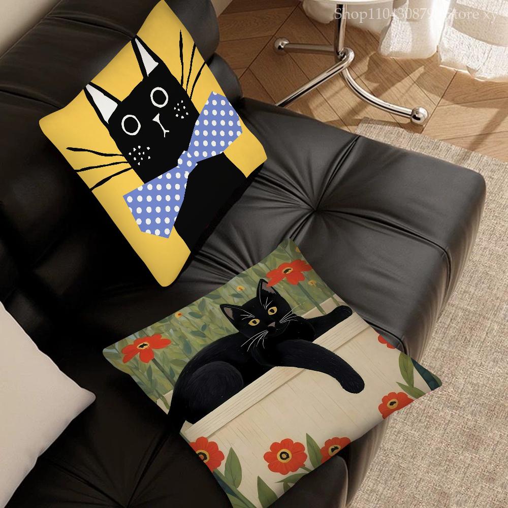 Cute Black Cat Pillow Case Square Pillow Bedroom Sofa Leisure Comfort Cushion Car Living Room Home Decoration 40X40