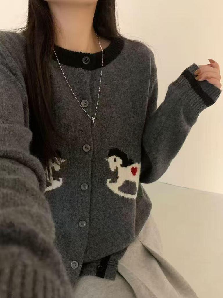 Japanese Style Color Block Jacquard Cardigan
