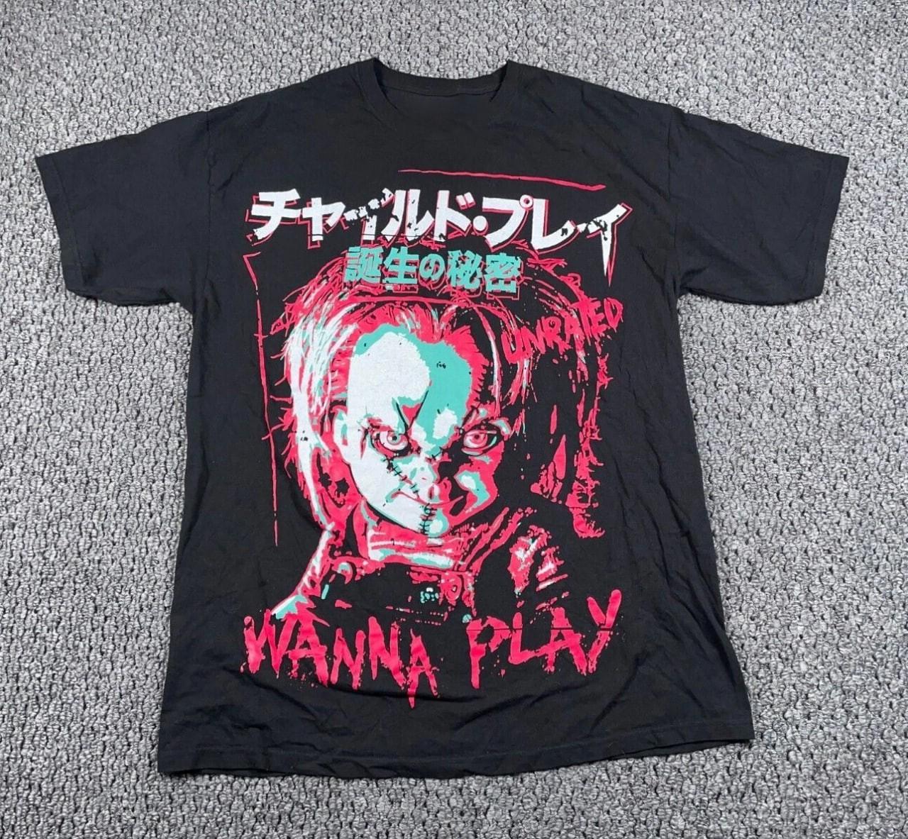 Retro Chuckyy Child Play Print Graphic Black Horror Shir M