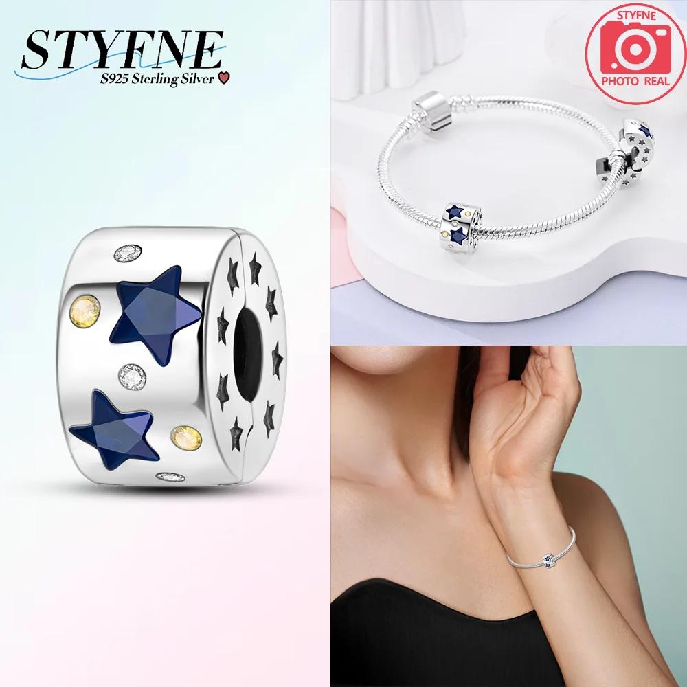 Copper Colored Zircon Paving Star Moon Clip Charms Spacer Beads For Women'S Original Bracelet Jewelry Gift