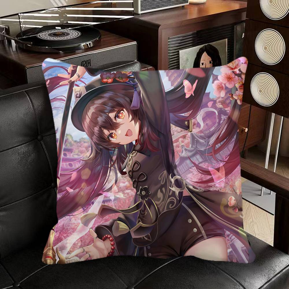 Genshin Impact Hu Tao Game Pillow Case Square Pillow Bedroom Sofa Leisure Comfort Cushion Car Home Decoration