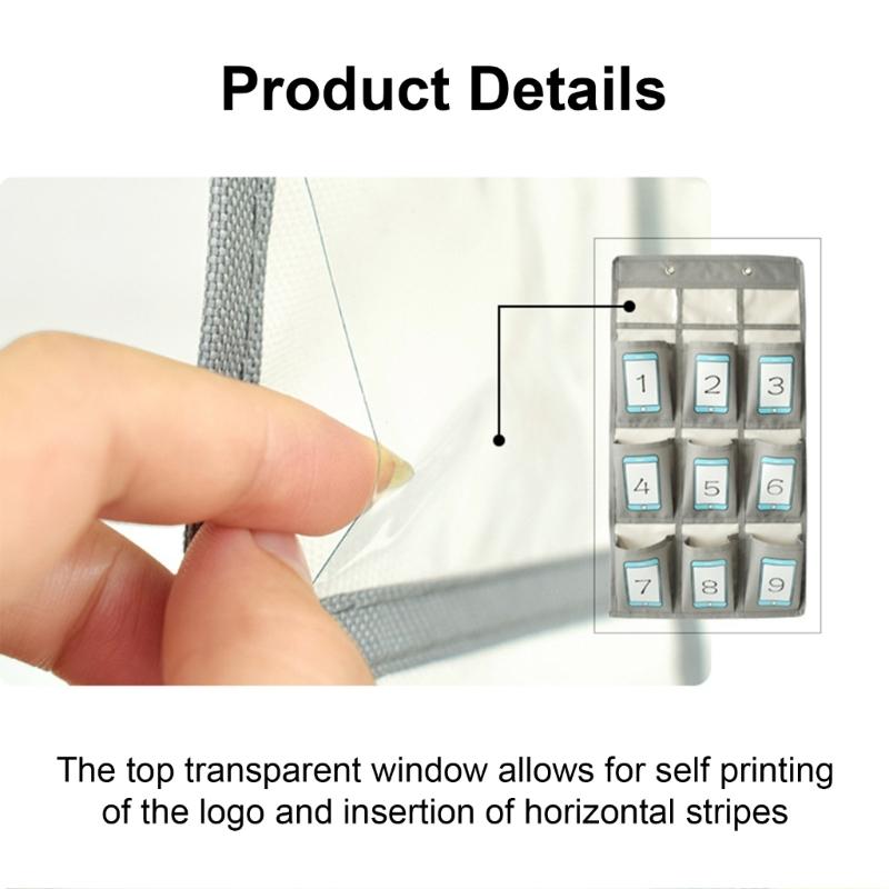 9 Grids Classroom Pockets Chart Phone Calculator Holders with Hooks Small Items Storage Bag Wall Door Hanging Organiser