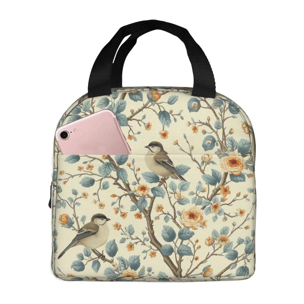 Vintage Bird And Botanical Branch Insulated Lunch Bag for School Cooler Thermal Food Box Tote Leakproof Lunch Boxes Container