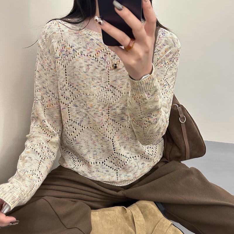 Women's 2025 Spring/Fall Cutout Knit Sweater - Fashionable Loose Fit