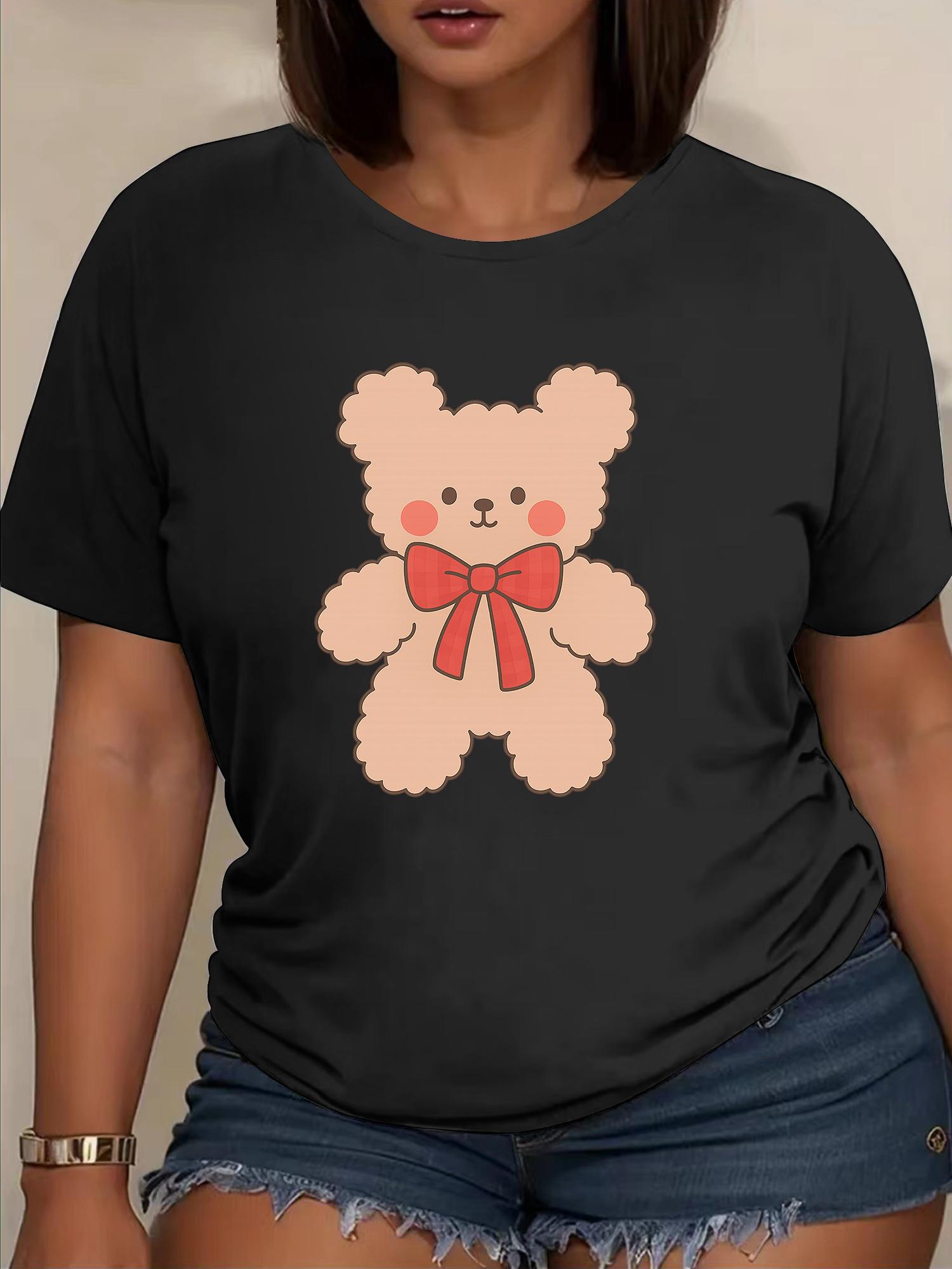 

Female Cute Little Bear Printed Short-sleeved T-shirt, Made of Soft and Breathable Polyester Fiber with Moderate Elasticity, S чёрный