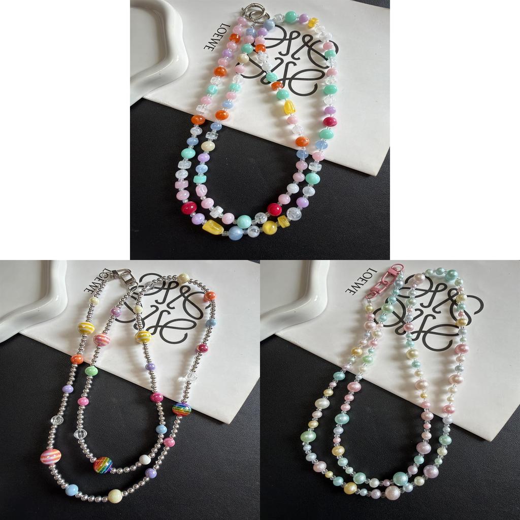 Colorful Irregular Beaded Phone Lanyard With Pvc Chain For Casual Use