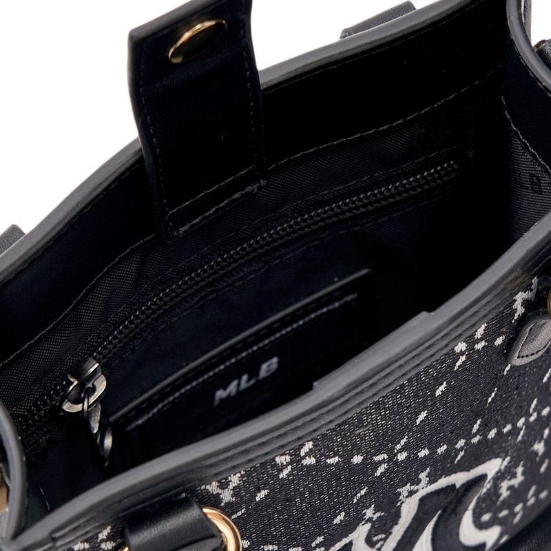 MLB Diamond Pattern Adjustable Detachable Shoulder Strap Faux Leather Tote Bag Unisex Tote Bags Black 7ACRMD93N-50BKS