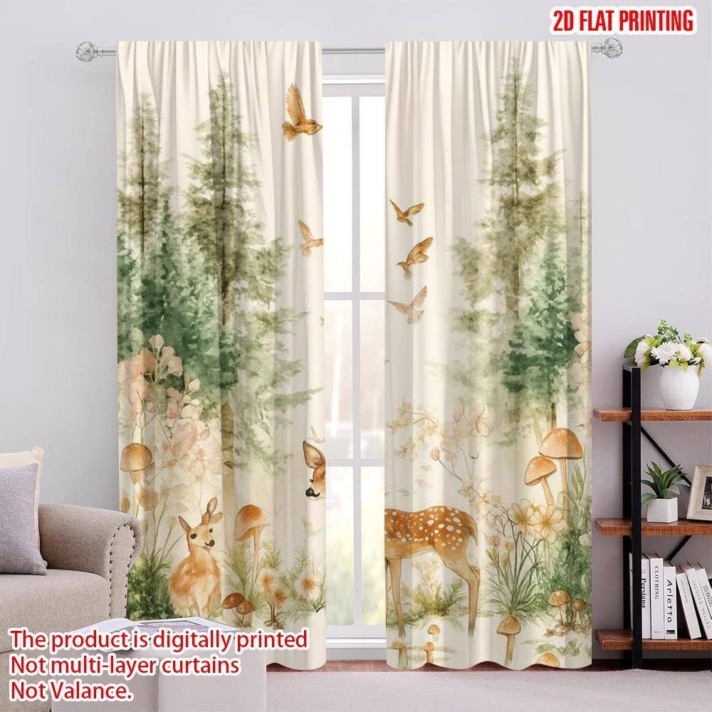 

2 шт., 2D плоская печать Шторы Цифровая печать Лесная гармония Полиэстер Легкая установка (без удилища) Внутренние украшения для 132.00×240.00 cm 2pcs