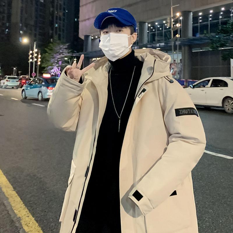 Down jacket men's new versatile thickened mid-length men's winter jacket trendy brand hooded men's clothing