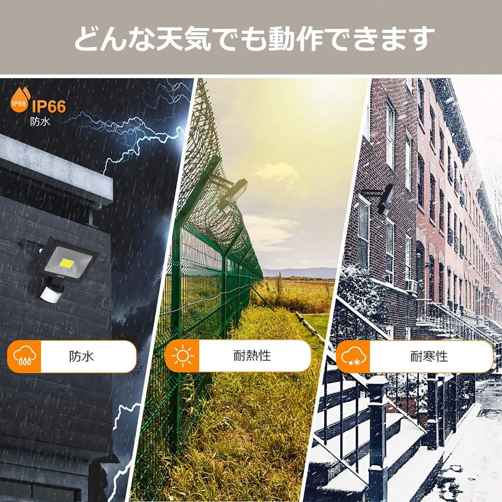 MEIKEE [2022 Improved 2-Pin Plug] Outdoor Motion Sensor Security Light, 20W, 6500K, 2000LM, PIR Outdoor Sensor Floodlight, Waterproof, Daylight