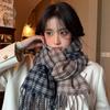Plaid Scarf for Girls in Winter New Double Sided Korean Style High End Thickening with Coat Retro Scarf