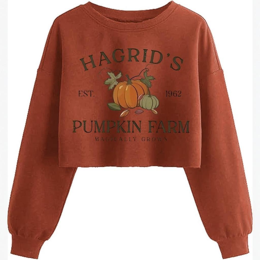 Women's Crop Sweatshirt Fall Halloween Long Sleeve Pullover Sweatshirt