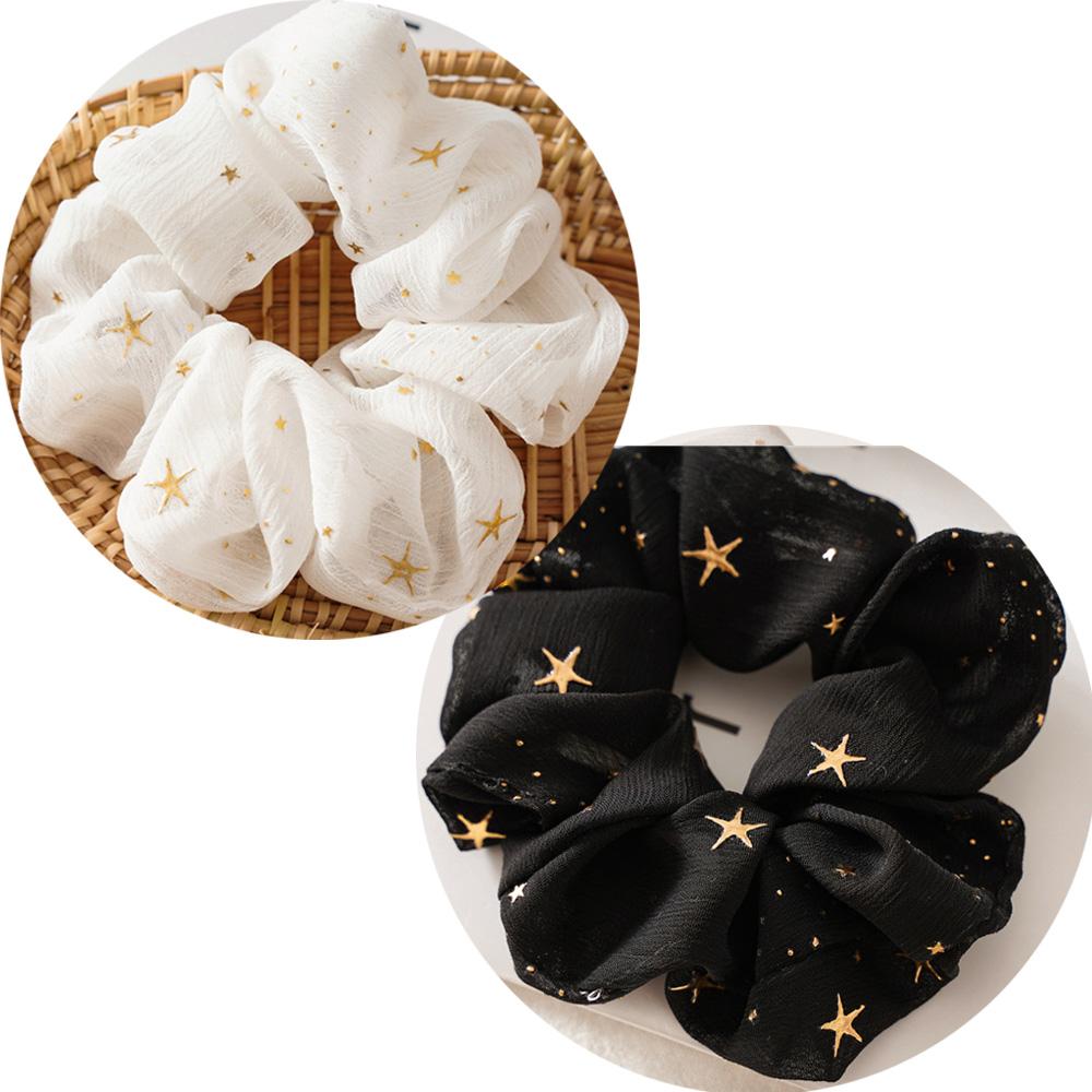 2PCS/Set Shiny star Chiffon Scrunchies Elastic Hair Bands Women Girls Ponytail Holder Hair Ties Rope Hair Accessories Fashion