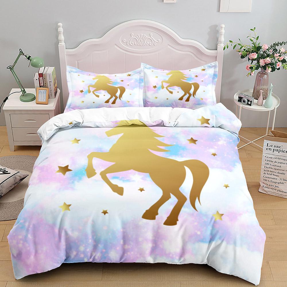 Set Copripiumino Principessa Rosa Unicorno Sorridente King Queen Full Twin Size Biancheria da Letto