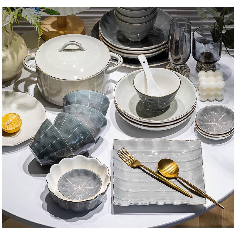 DH Luxury Ceramic Dinnerware Gift Set 6-person 30-piece set with Soup Pot