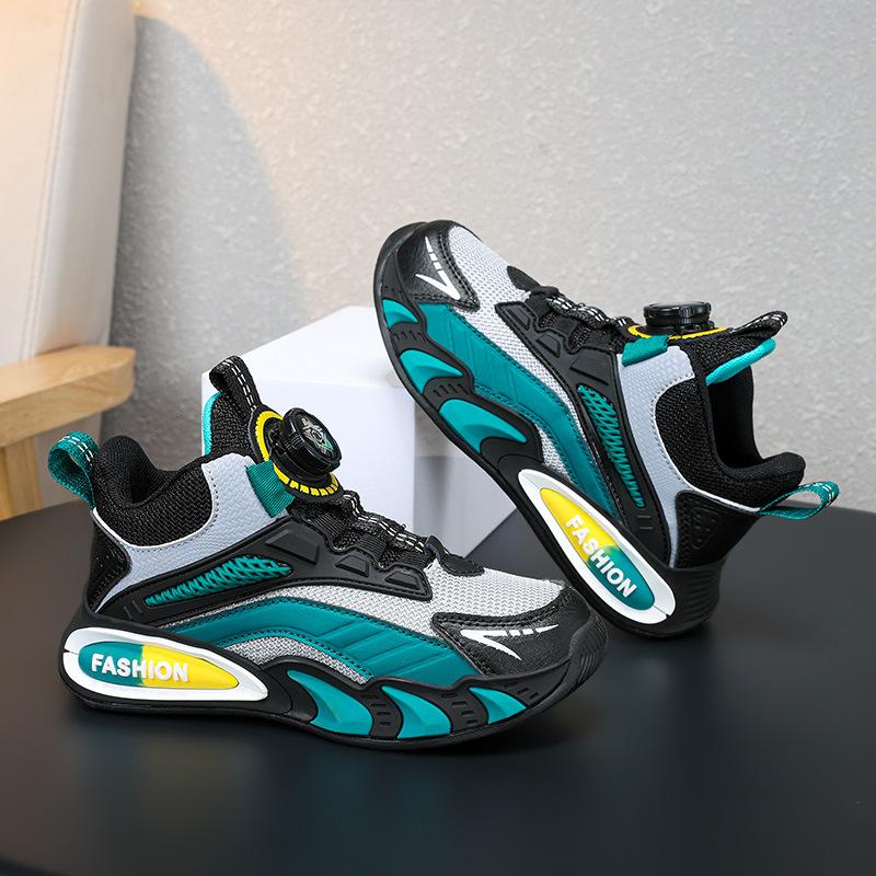Boys' shoes spring and autumn double mesh breathable sports shoes leather surface waterproof medium and older children's girls fashion casual shoes r