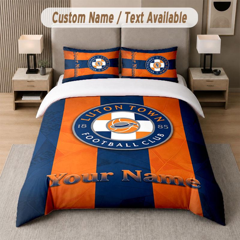 Benutzerdefiniertes Bettwäsche-Set Luton Town Muster, Druck Name Text 1 Bettbezug plus 2 Kissenbezüge Heimtextilien
