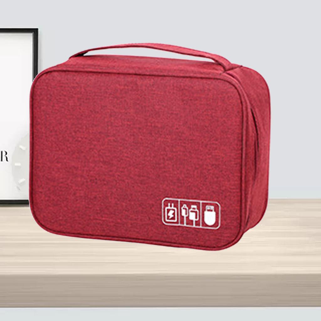 Data Cable Storage Bag Separate Storage Oxford Cloth Travel Electronics Bag for Cables Chargers Hard Drive Wine Red