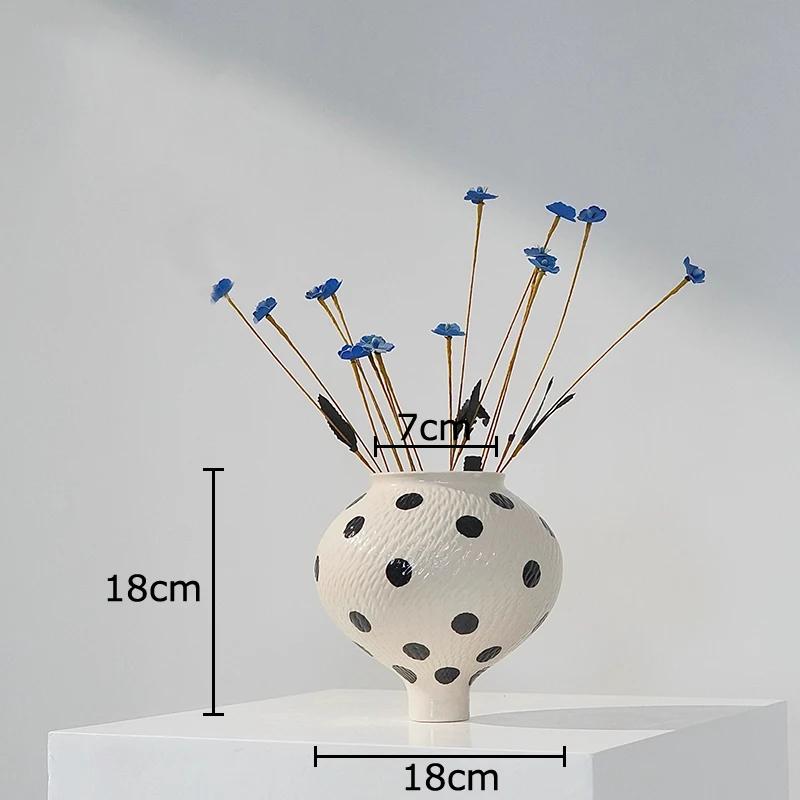 Schwarzes Punktmuster Keramikvase Pflanzgefäße Tischdekoration Blumengesteck Schwarzer Punkt Blumenvasen Raum Ästhetische Deko