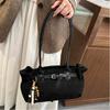 Stylish Vintage Shoulder Bag Large Capacity Imitation Suede Underarm Bag Solid Color Pendant Decoration Women's Handbag Women
