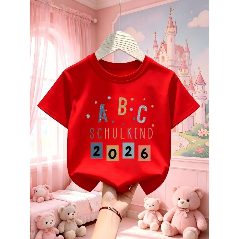European Sizes Children's Round Neck T-Shirt, Summer Casual Comfortable Sporty Fashion Short Sleeve for Girls, Teen Daily Wear