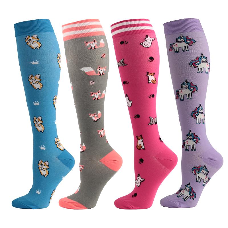 Huayasx Cute Compression Stockings Women Men Pressure Socks Compress Sports Rainbow Horse Dog Fox Cats Pattern Nylon Funny S/M