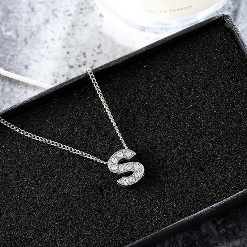 Colier cu sclipici, cu incrustație de strasuri cu 26 de litere, lanț pentru claviculă, bijuterii pentru cuplu, colier cu pandantiv cu litere AZ pentru femei