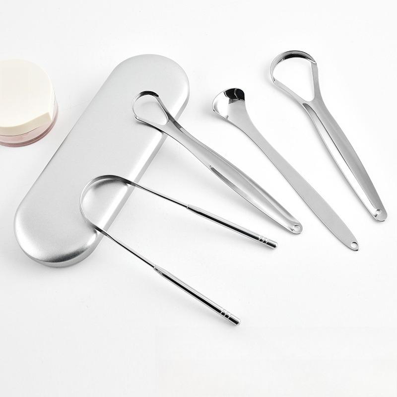 3Pcs Tongue Scraper Cleaner With Travel Case Metal Dental Brush Bad Breath Kit For Adults Professional Tool