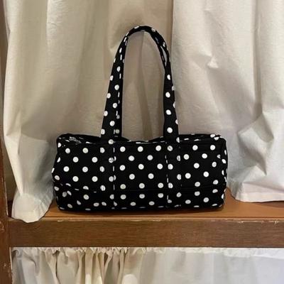 New Korean Cute Style Black and White Polka Dot Large Capacity Shoulder Bag Casual Versatile Travel Handbag Female