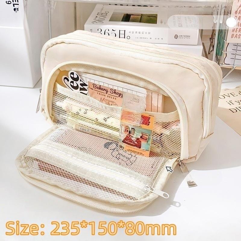 

Большая вместительная сумка-карандаш, эстетический школьный чехол, корейская сумка-держатель для канцелярских принадлежностей, детский пенал для мальчиков и девочек, школьные принадлежности бежевый