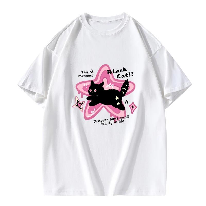 American Cat Heavyweight Short Sleeve T-shirt for Women 2024 New Summer Trend Half Sleeves Fashion Brand Design Loose Top