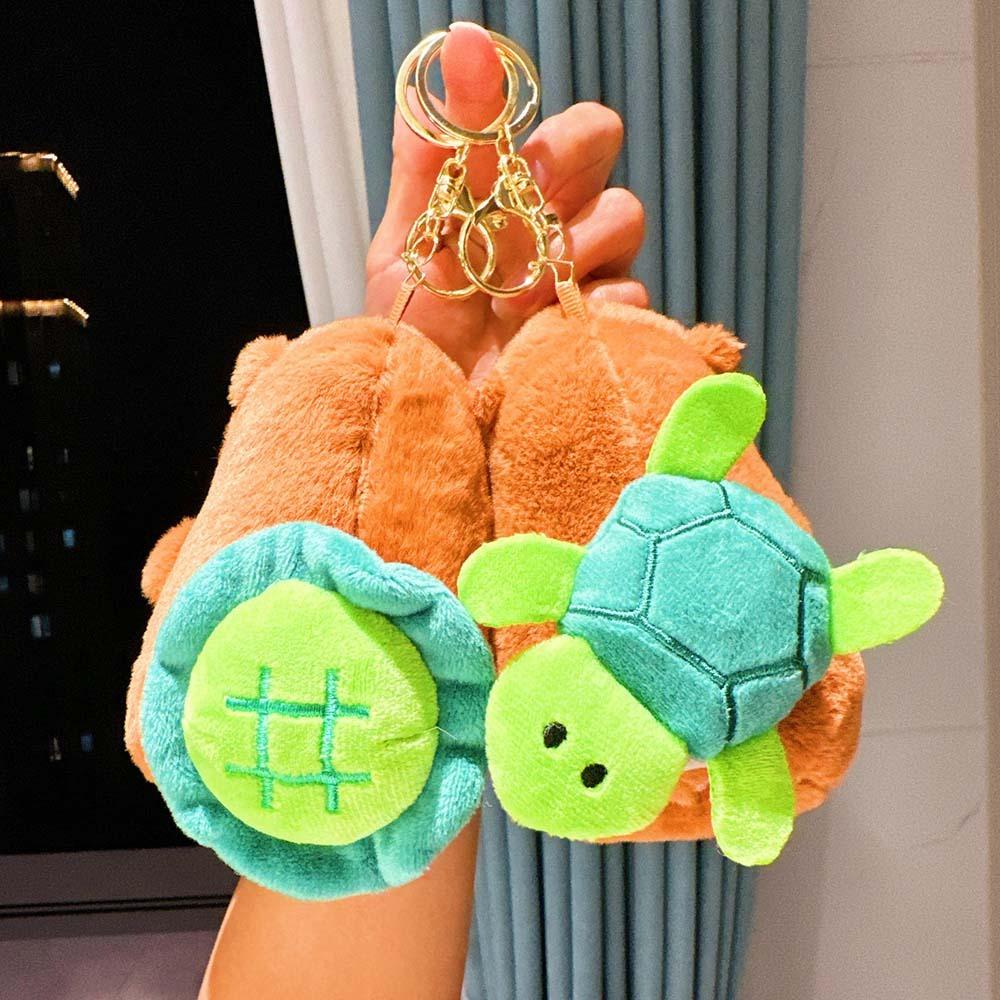 Pulling Rope Doll Rotating Turtle Shell Toy Cartoon Plush Animal Pendant Capybara Key Ring Couple