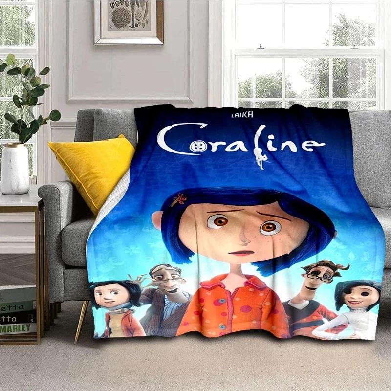 Coraline Animated Movie Throws Blanket Picnic Super Soft kawaii Blanket for Travel Bedding Couch Sofa Bed Blanket Birthday Gift