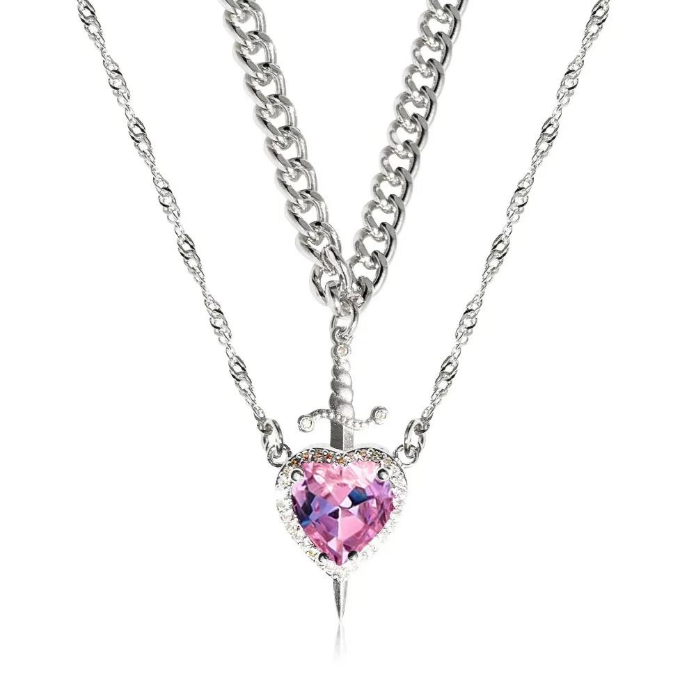 

Heart and Sword Necklace Couple Necklaces Women Zircon Crystal Necklace Romantic Valentines Day Gift Jewelry Gifts Accessories срібні рожевого кольору