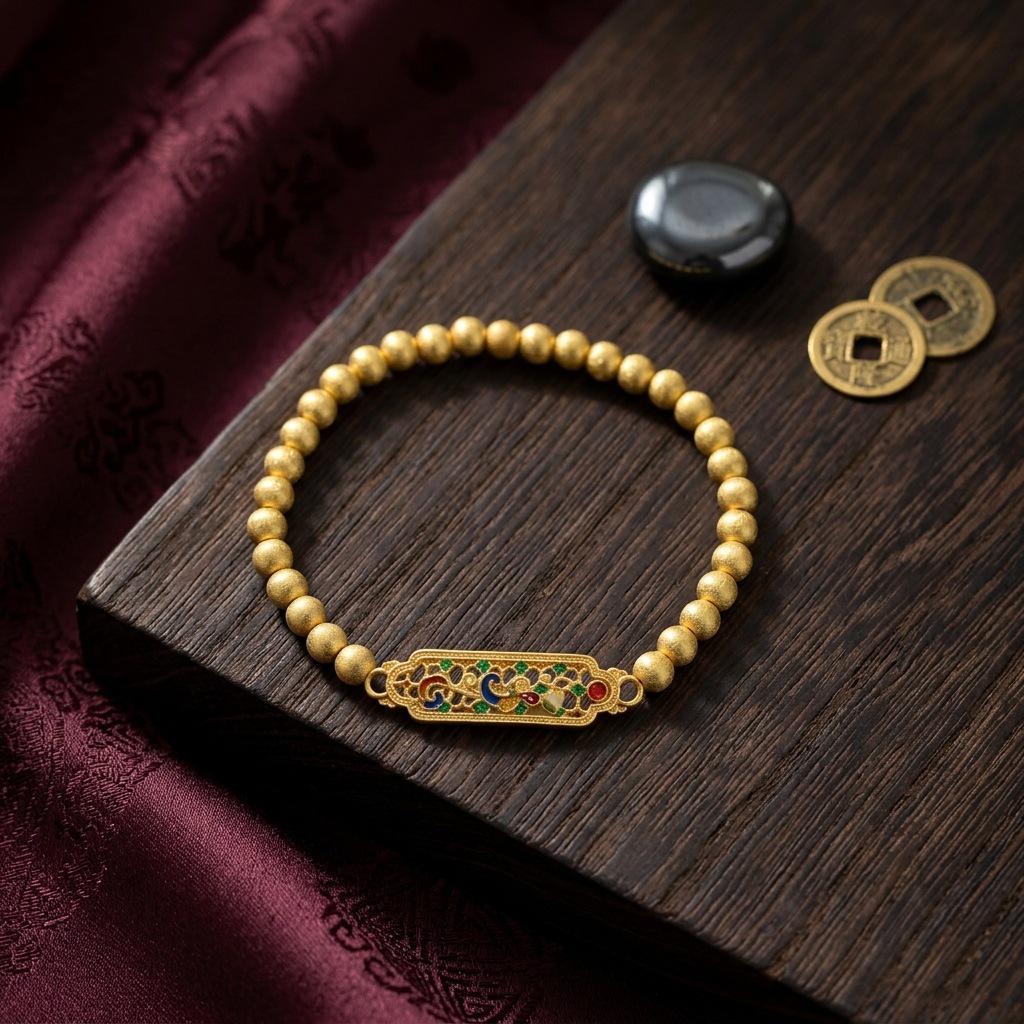Chinese Phoenix Gold Bracelet: Auspicious Beads & Ancient Style Women s Accessory