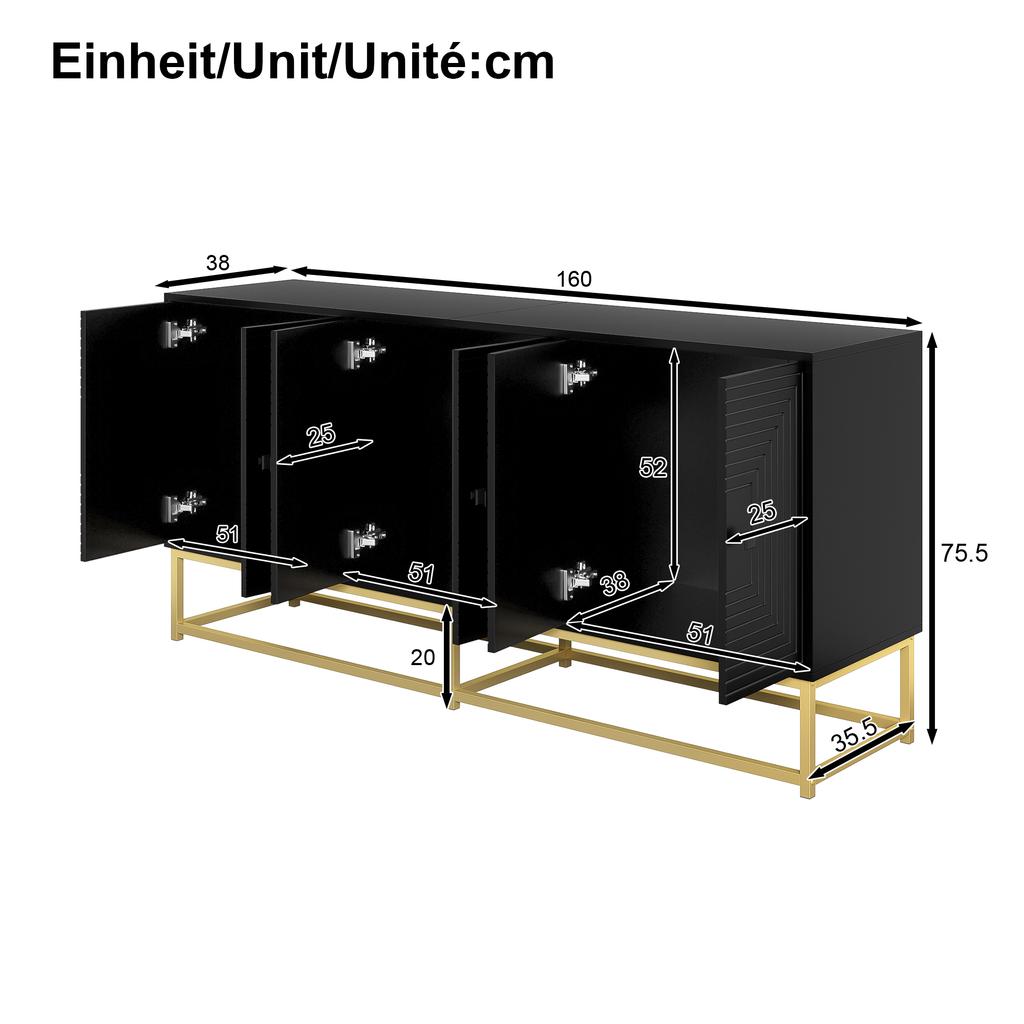 Modern Black Storage Cabinet with 3 Double Doors, Large Storage Space and Matte Surface, Stylish Sideboard for Living Room, Dining Room & Office