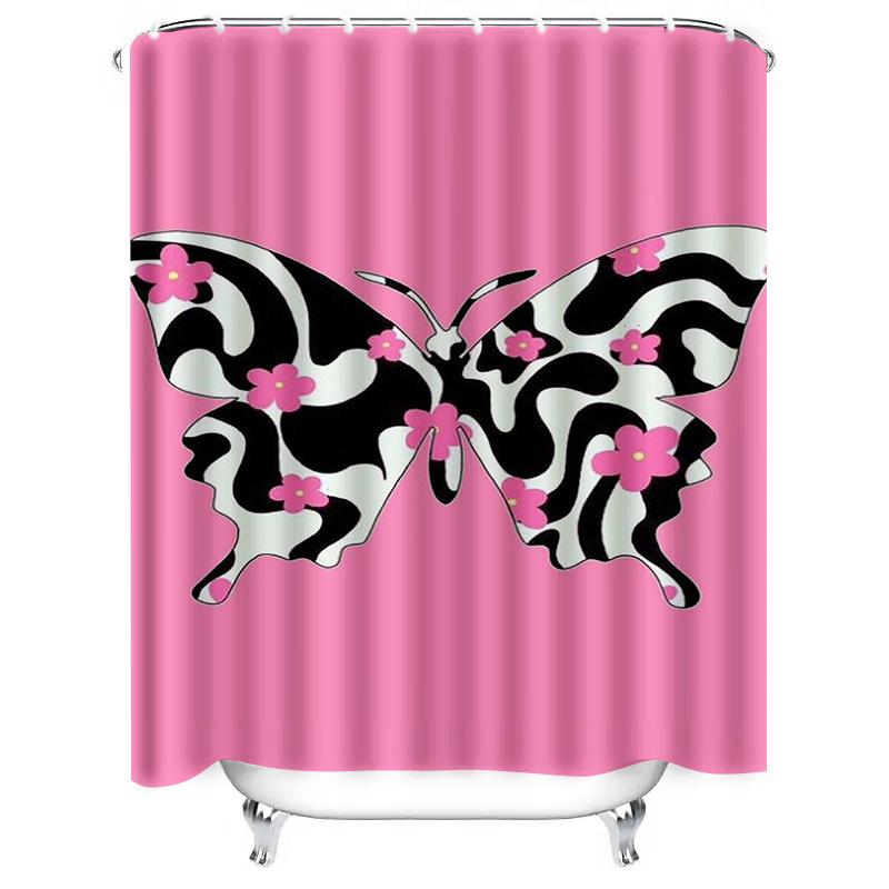 Stylish Butterfly Waterproof Shower Curtain Heat Resistant Machine Washable Non-Transparent 180x180cm