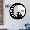 Cat Wood Mirror Wall Decor Art, Cute Cat Wooden Framed Acrylic Mirror Wall Stickers, Boho Black Cats Moon Phase Decorative Mirrors, Wooden Aesthetics