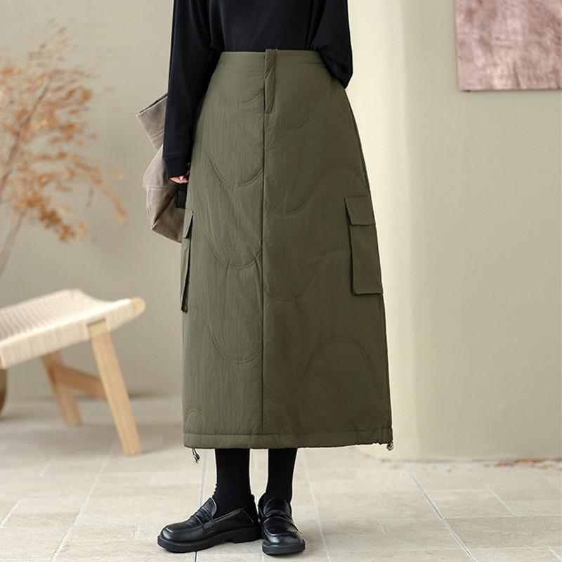 Faldas de algodón acolchadas de talla grande, de cintura alta, vintage, para primavera, otoño e invierno, informales, sueltas, largas, para mujer