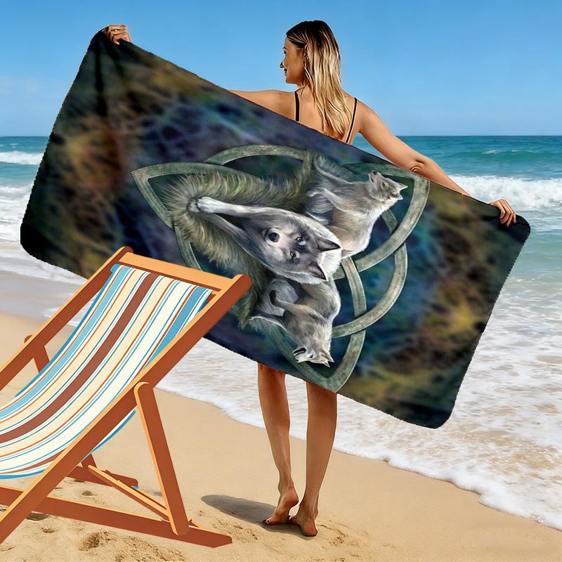 Wolf Print Beach Towel, Large Soft Quick Dry Towel for Beach Camping Swimming