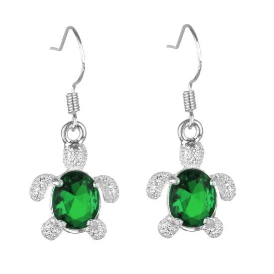 1 Pair Hook Earrings Turtle Shape Drop Earrings with Rhinestones Inlaid зелёный